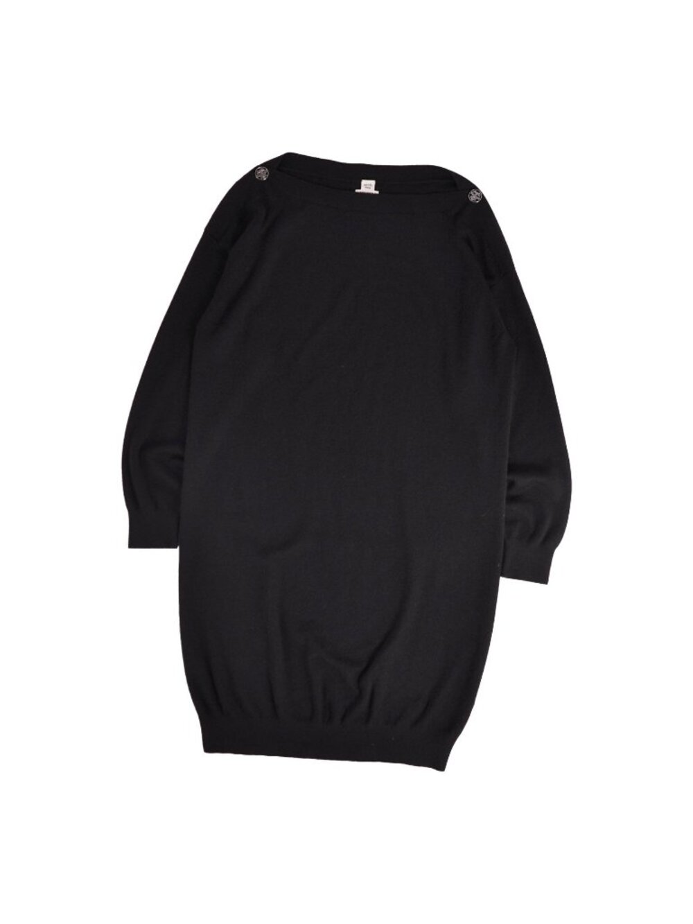 Hermes Dress Long Sleeve Ex-Libris Button Top Silk Cashmere Black 42